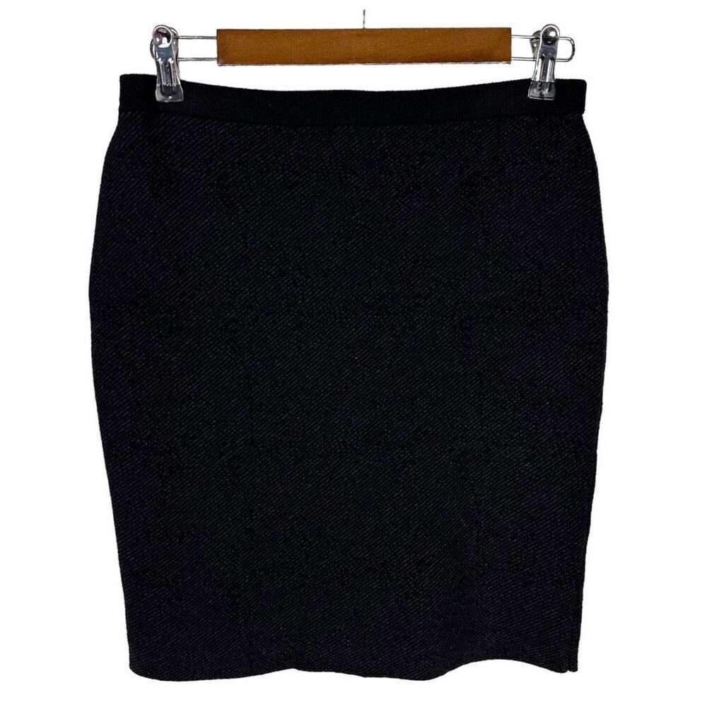 EILEEN FISHER Diagonal Jacquard Short Straight Skirt size Petite Small Black Mer